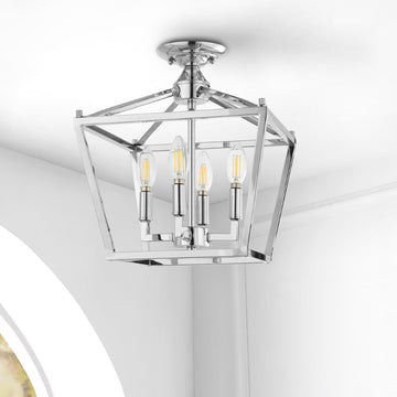 Plains Mini Lantern 12" Iron Modern Farmhouse LED Flush Mount - JONATHAN Y